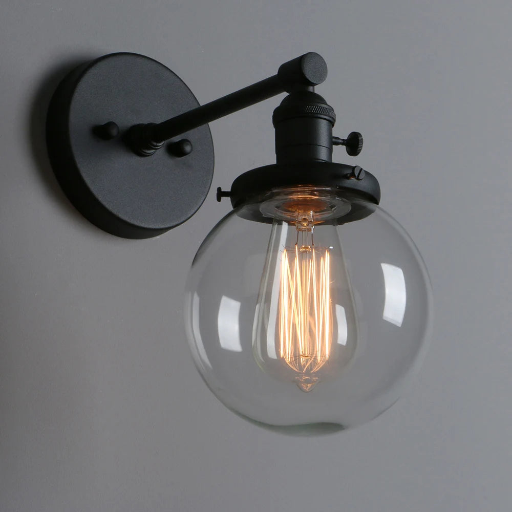 Wall Sconce Light Industrial Wall Lamp with 5.9 Inches Glass Canopy for Kitchen Bathroom Corridor