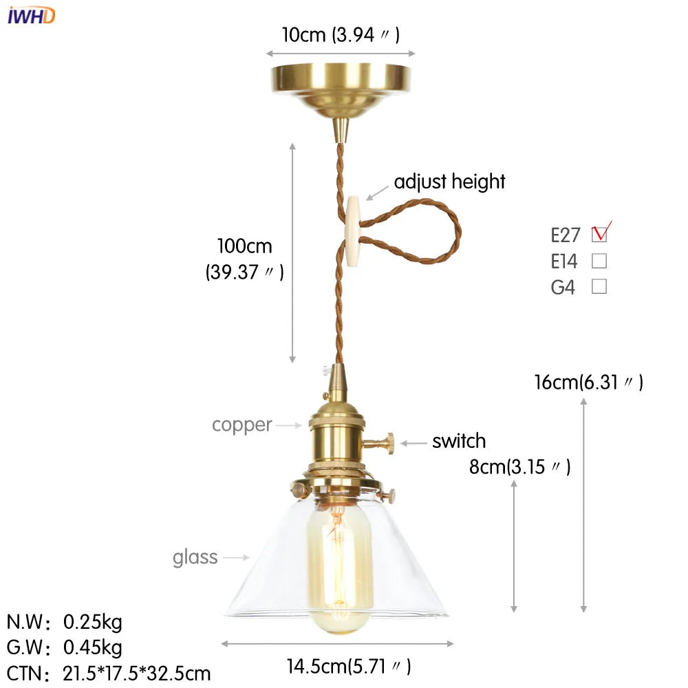 Japan Style Clear Glass Pendant Lights Switch Caft Dinning Living Room Nordic Modern Hanging Lamp Light Lampara Colgante