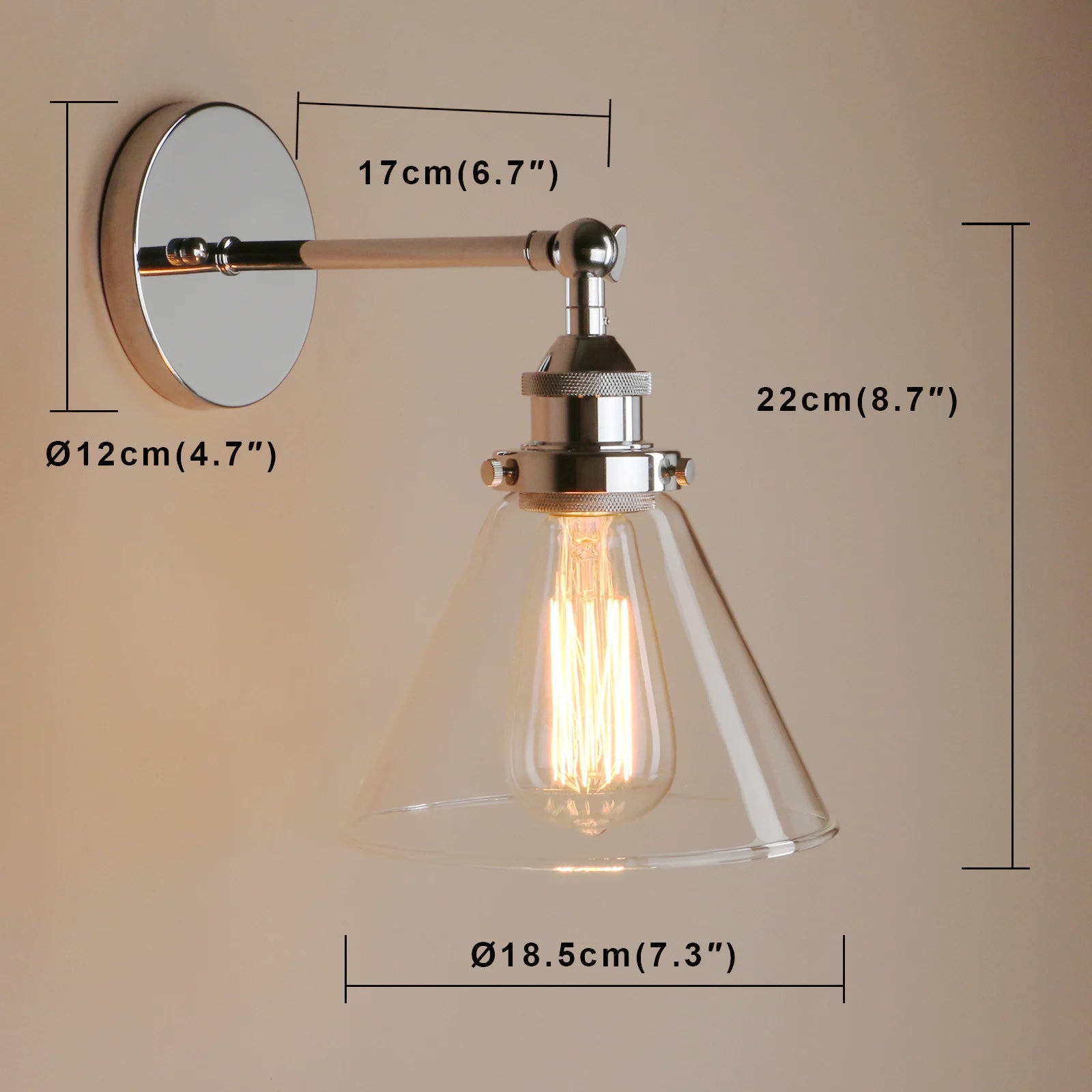 Modern metal wall lamp Antique Funnel Glass Shade Wall Sconce Light Fixtures loft bedroom bathroom Bedside Mirror lighting