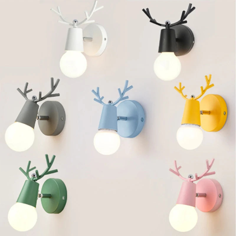 Nordic Antlers Wall Lamps Modern Deer Wall Sconce Bedroom Bedside Light Children Room Colorful Wall Lighting Fixture