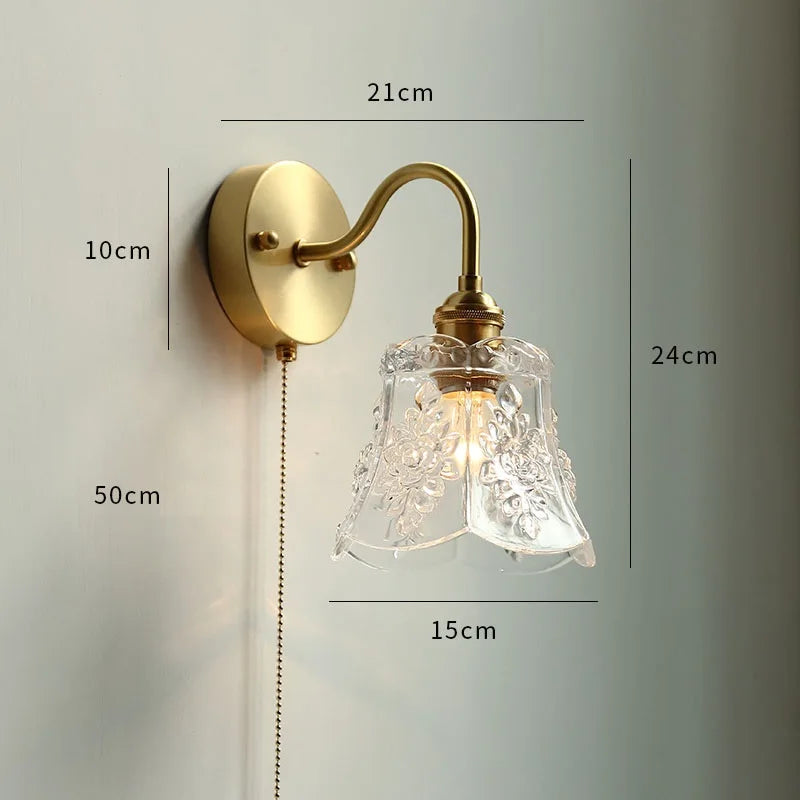 Modern Glass LED Bathroom Mirror Light Pull Chain Switch Bedroom Home Lighting Nordic Copper Wall Lamp Sconce Luminaria