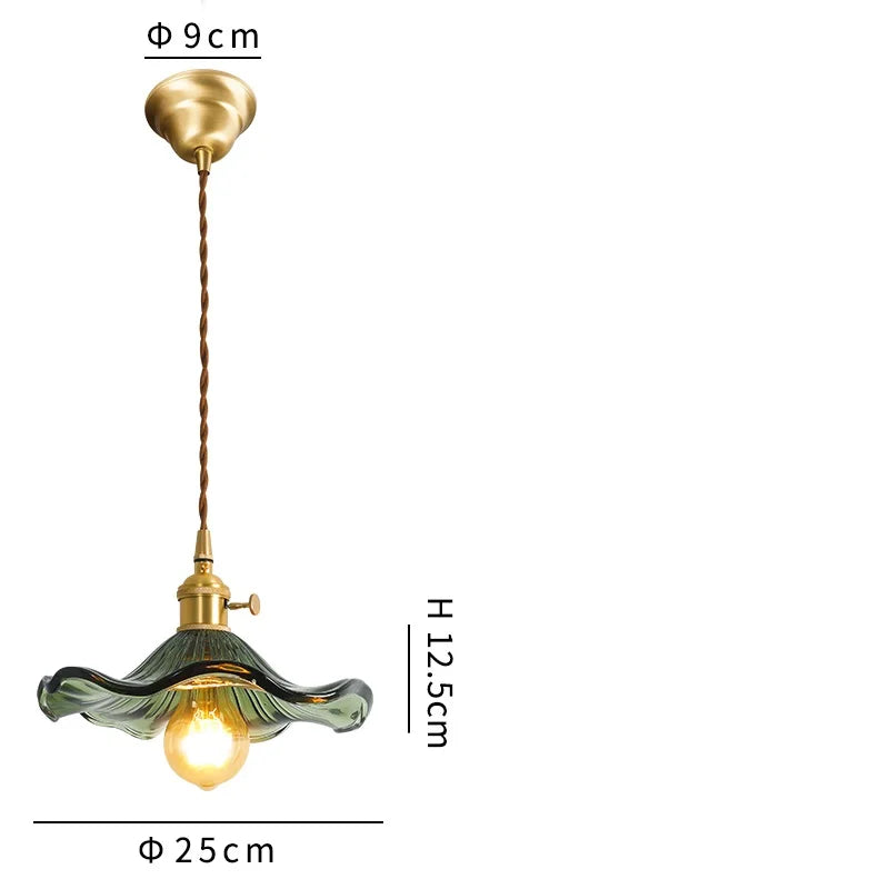 Nordic Green Glass Hanging Light 85-265V Copper Knob Switch Living Dinning Room Modern LED Pendant Lamp Lighting Hanglamp