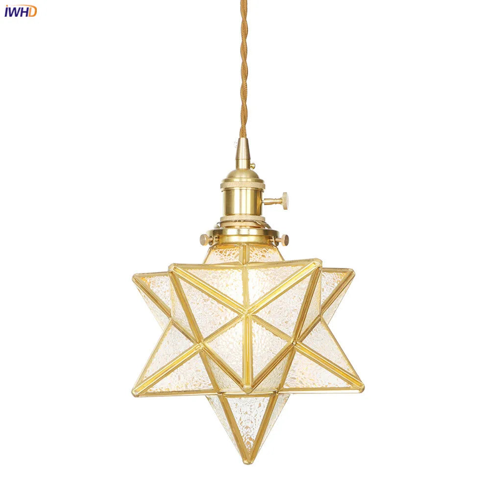 Creative Star Copper LED Pendant Lamp Kitchen Cafe Dinning Living Room Light Modern Glass Pendant Lights Lampara Colgante