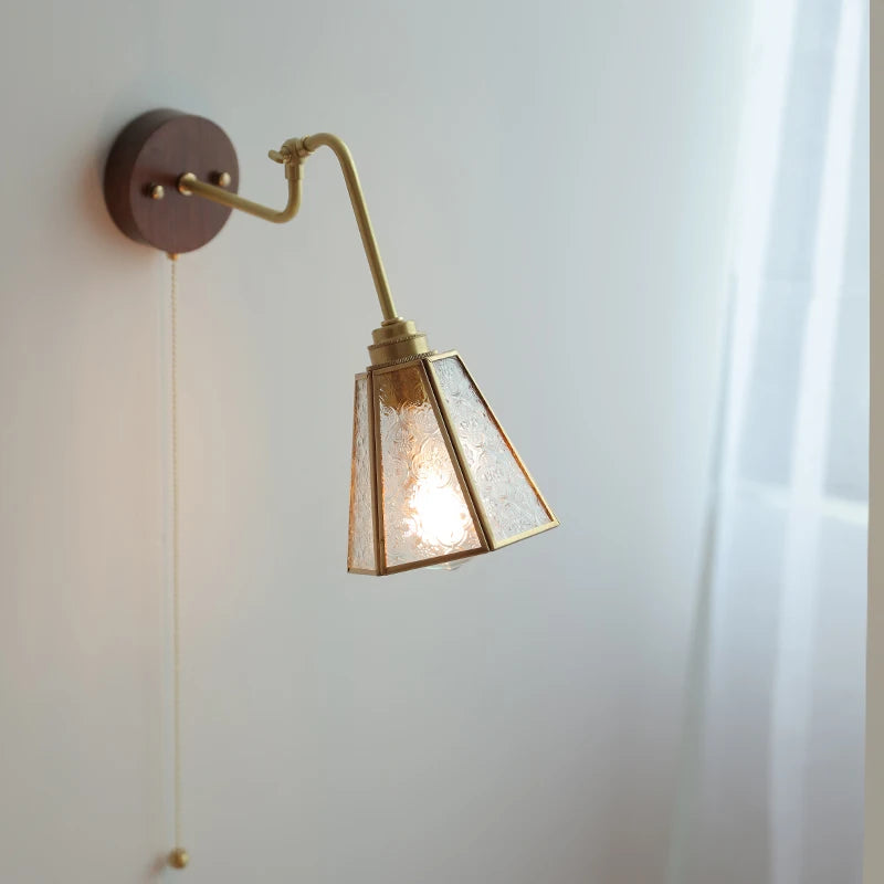 Wood Canopy Nordic Wall Lamp Sconce Pull Chain Switch Home Lighting Copper Arm LED Stair Light Wandlamp Applique Murale