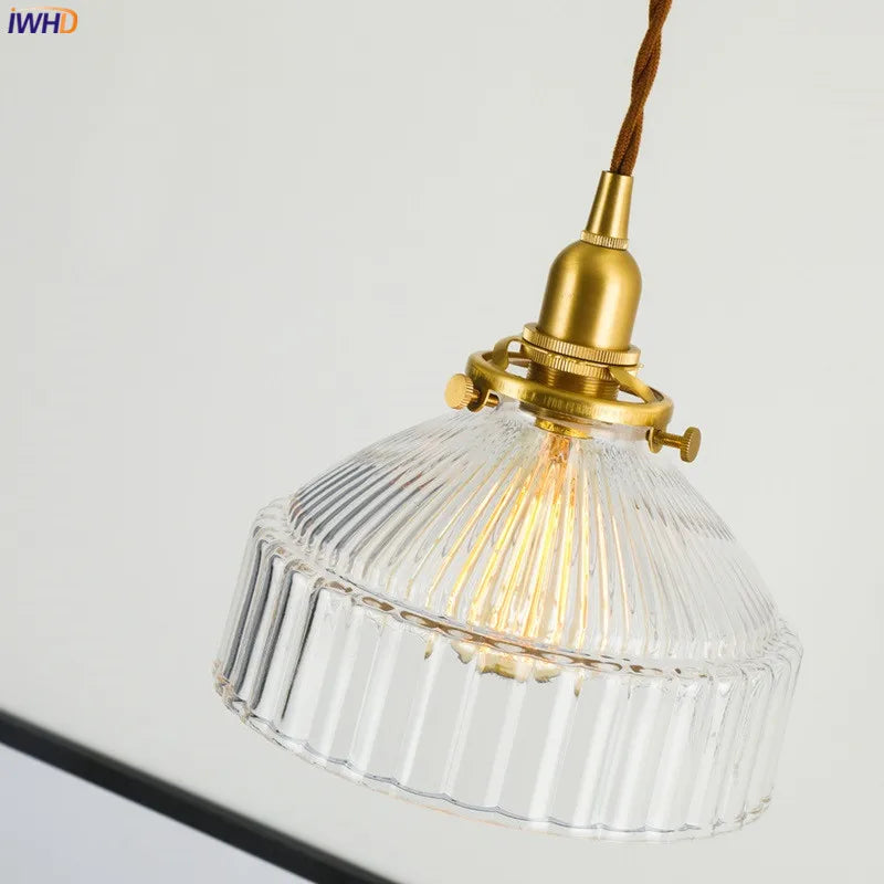 Japanese Style Copper LED Pendant Lights Fixtures Home Lighting Bedroom Dinning Room Glass Ball Vintage Lamp Hanging Light