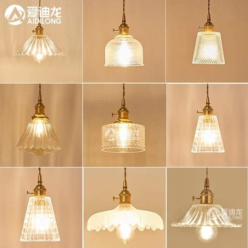 Nordic Copper LED Pendant Light Fixtures Switch Bedroom Restaurant Bar Coffe Japan Modern Glass Hanging Lamp Lampara