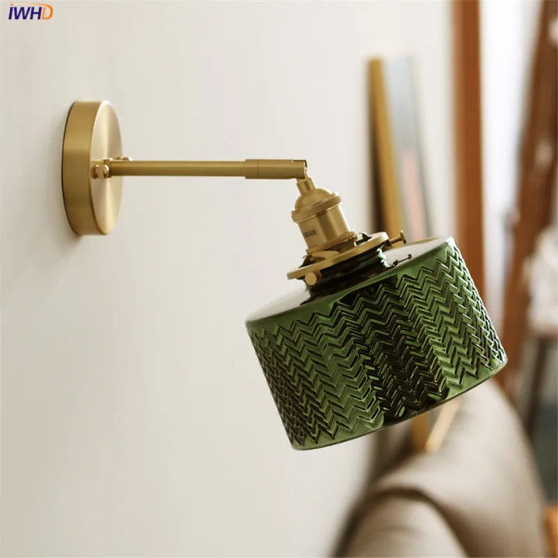 Green Glass Nordic Wall Lamp Beside Bedroom Bathroom Mirror Light Switch Modern Copper Wall Sconce Lighting Luminaria LED