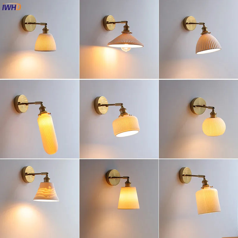 LED Ceramic Wall Lamp Beside Sconce Knob Switch Bedroom Bathroom Mirror Stair Light  Wandlamp Applique Murale