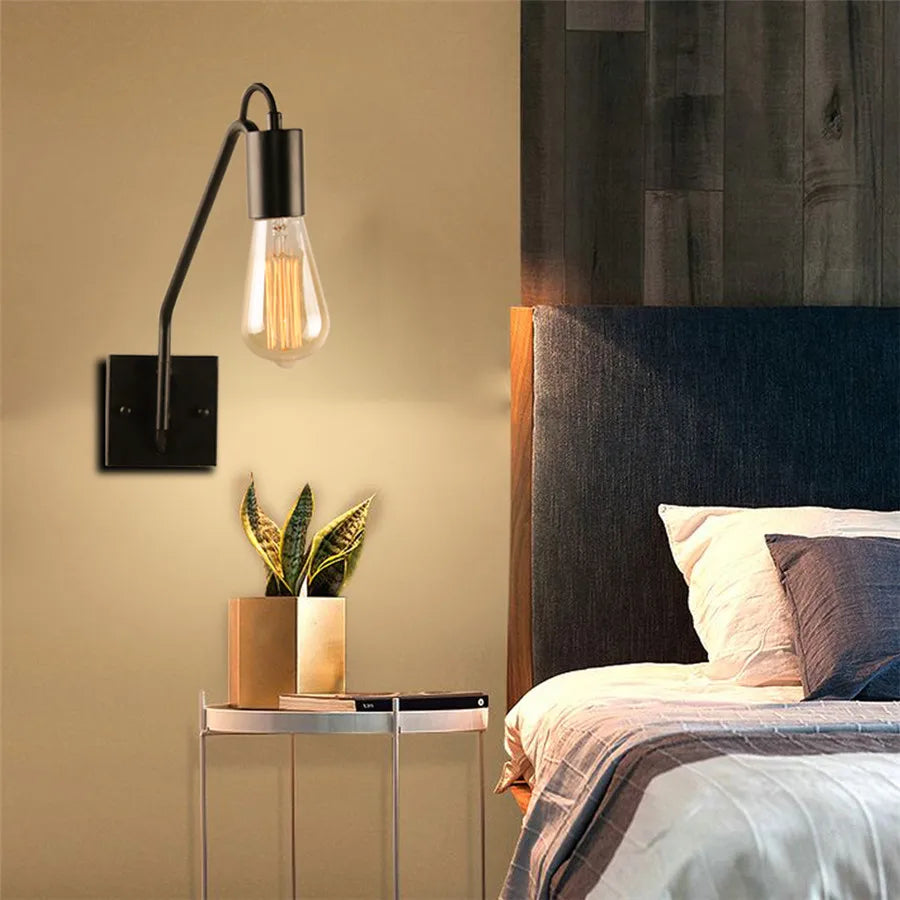 American Industrial Rotating LED Reading Wall Lamp Retro Metal Swing Arm Wall Light Bedside Indoor Lighting Fixture