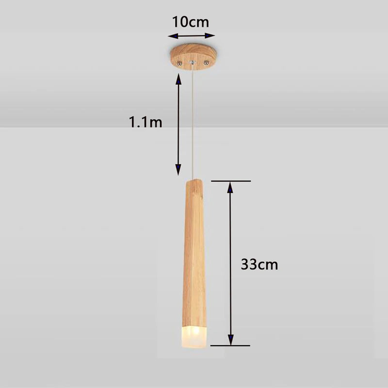 Wood LED Pendant Light 7W hang lamp dining/living room Kitchen Island Shop bar cafe droplight Long Tube nordic pendant lights