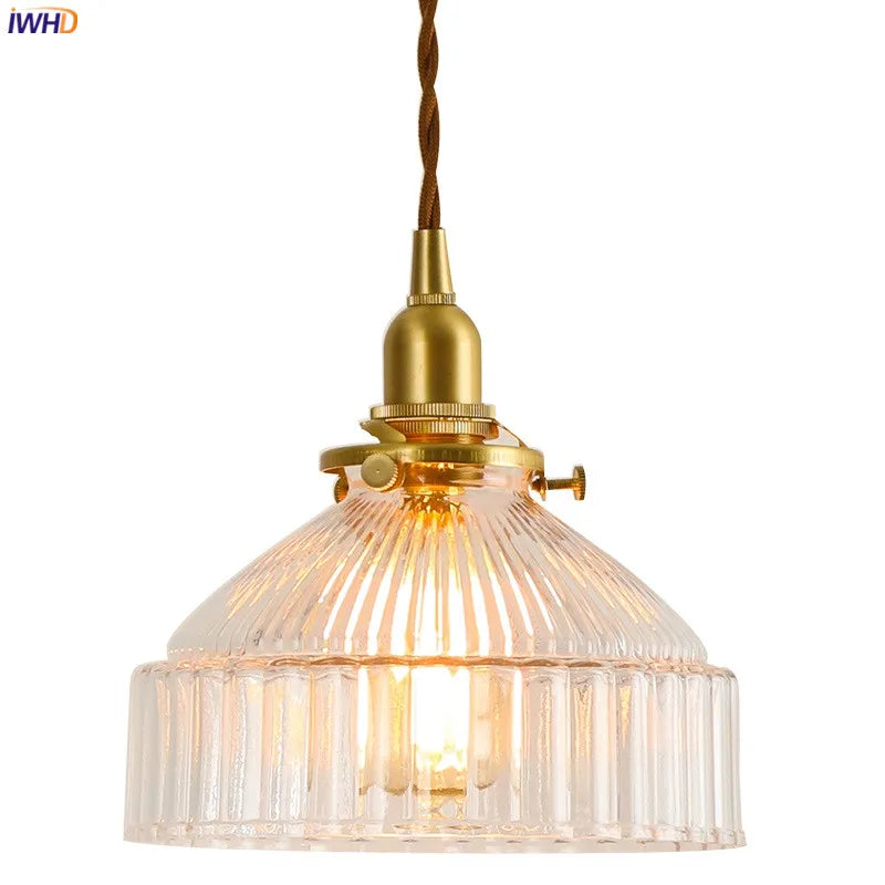 Japanese Style Copper LED Pendant Lights Fixtures Home Lighting Bedroom Dinning Room Glass Ball Vintage Lamp Hanging Light