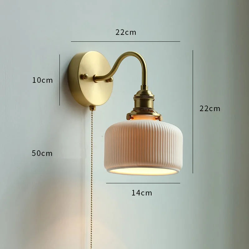 Ceramic Nordic Modern Wall Lamp Beside Pull China Switch Bathroom Mirror Stair Light Copper LED Wall Sconce Luminaria