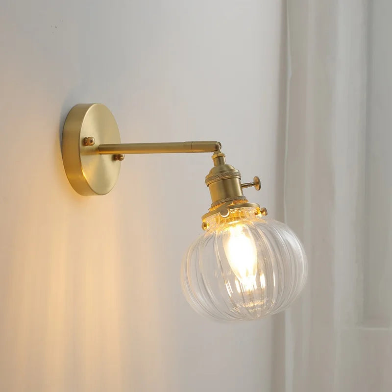 Nordic Modern Copper Wall Lamp Beside Knob Switch Gray Glass Ball Bathroom Mirror Stair Light LED Wandlamp Luminaira