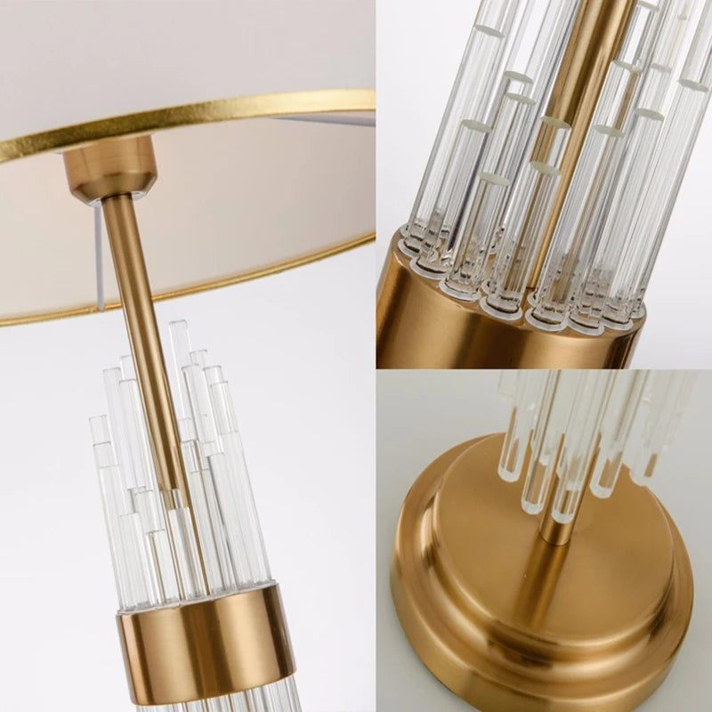 Transparent Glass Crystal Rod Living Room Table Lamp Iron LED E27 Bedroom Bedside Decoration White Cloth Desk Lighting