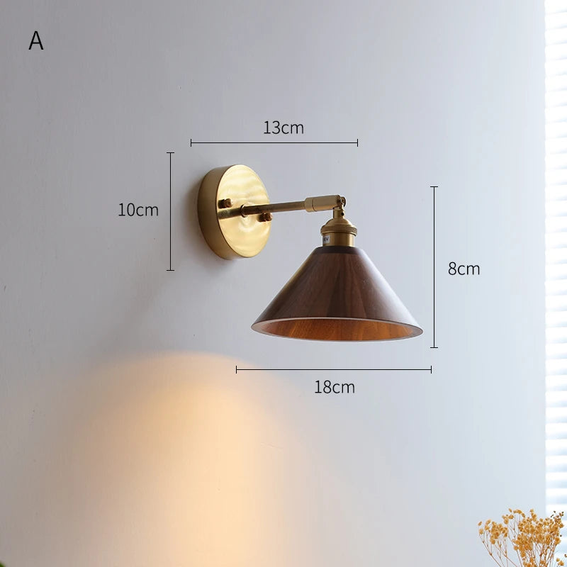 Modern Walnut Wooden LED Wall Light Fixtures Adjustable Up Down Bedroom Stair Beside Lamp Nordic Copper Wandlamp Luminaira