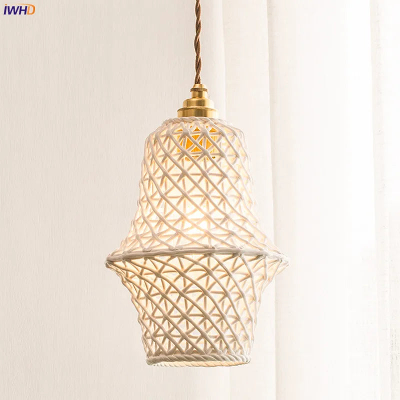 Nordic Modern Ceramic Pendant Lamp Bedroom Living Room Cafe Japan Style Copper Hanging Light Luminaria Lighting Hanglamp