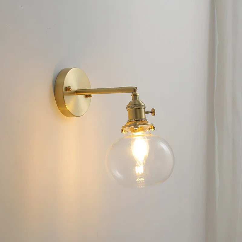 Nordic Modern Copper Wall Lamp Beside Knob Switch Gray Glass Ball Bathroom Mirror Stair Light LED Wandlamp Luminaira