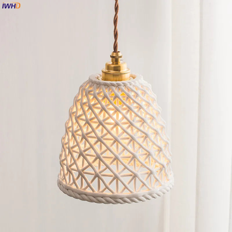 Nordic Modern Ceramic Pendant Lamp Bedroom Living Room Cafe Japan Style Copper Hanging Light Luminaria Lighting Hanglamp