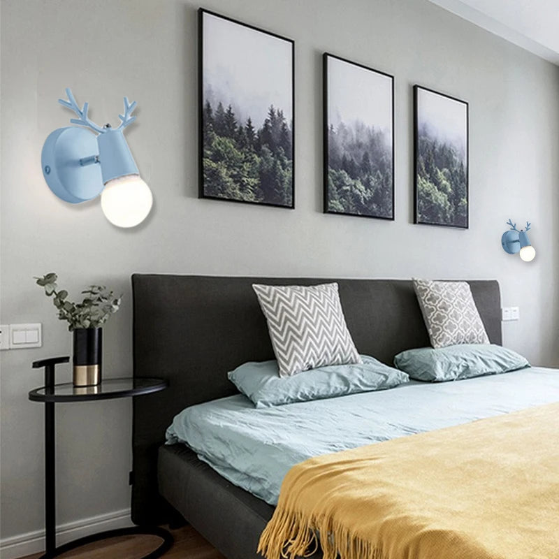 Nordic Antlers Wall Lamps Modern Deer Wall Sconce Bedroom Bedside Light Children Room Colorful Wall Lighting Fixture