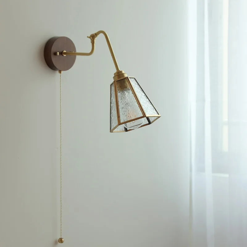 Wood Canopy Nordic Wall Lamp Sconce Pull Chain Switch Home Lighting Copper Arm LED Stair Light Wandlamp Applique Murale