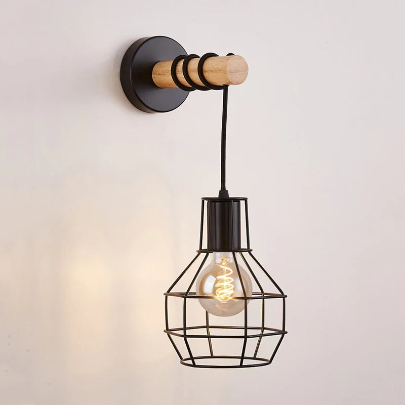 Nordic Wood Wall Lamp Vintage Sconce Wall Light Fixture E27 Bedside Retro Lamp Industrial Decor Dining Room Bedroom Light