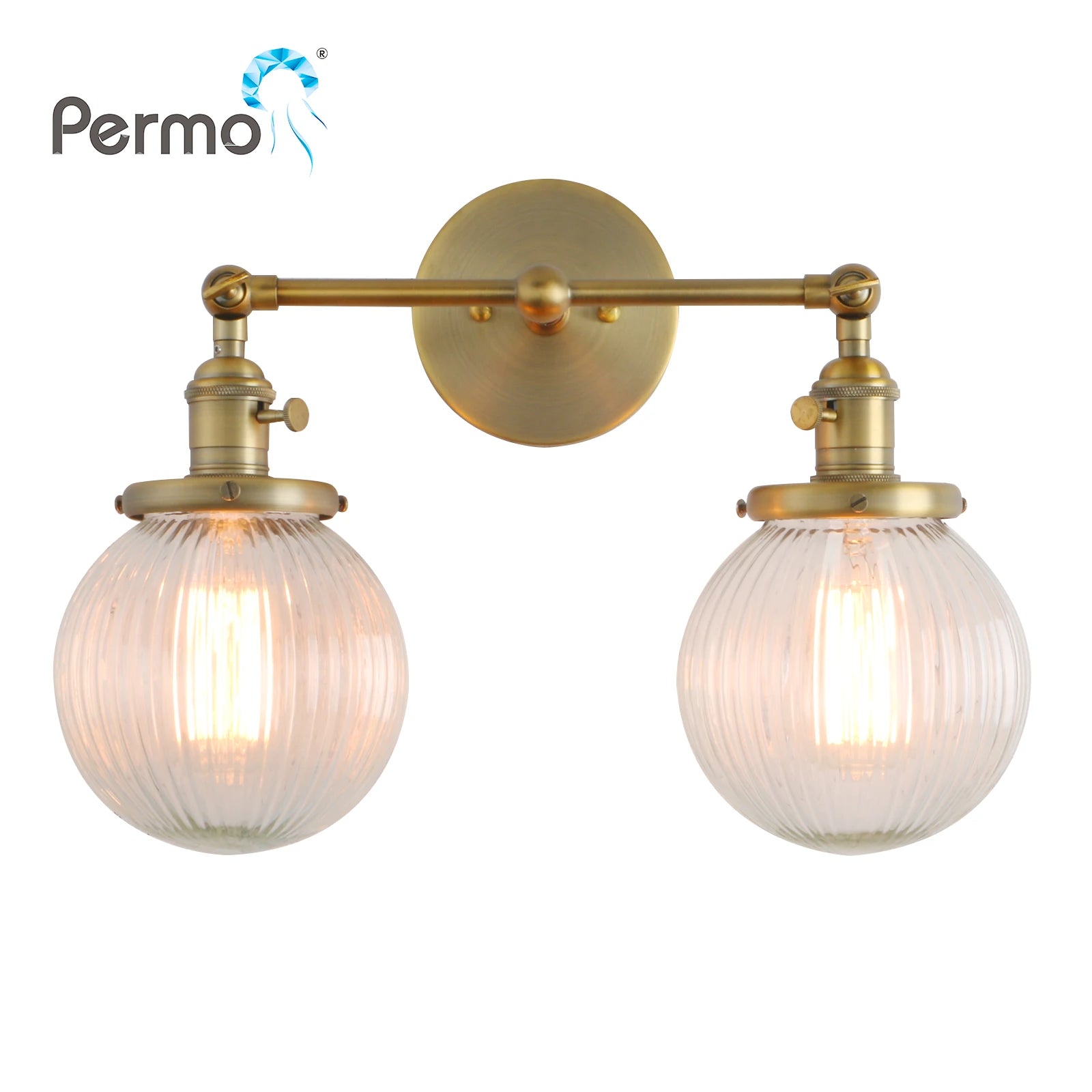 Vintage  with Globe Glass Shade 2 Lights Wall Sconces Double Head Wall Lights with Switch Retro Style Rustic Wall Lamps