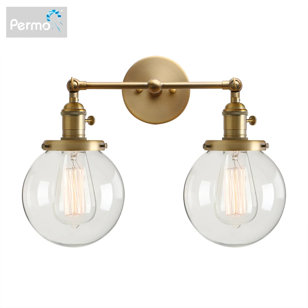 Modern Bedroom Wall Lights Stair Wall Lamp Sconce 5.9'' Globe Glass Double Ball Heads Vintage Indoor Lighting Fixtures