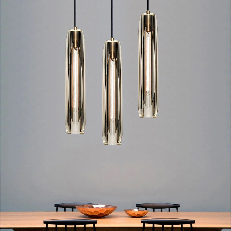 Postmodern all-copper light luxury crystal pendant light bedroom bedside living room dining bar table single head pendant lamp