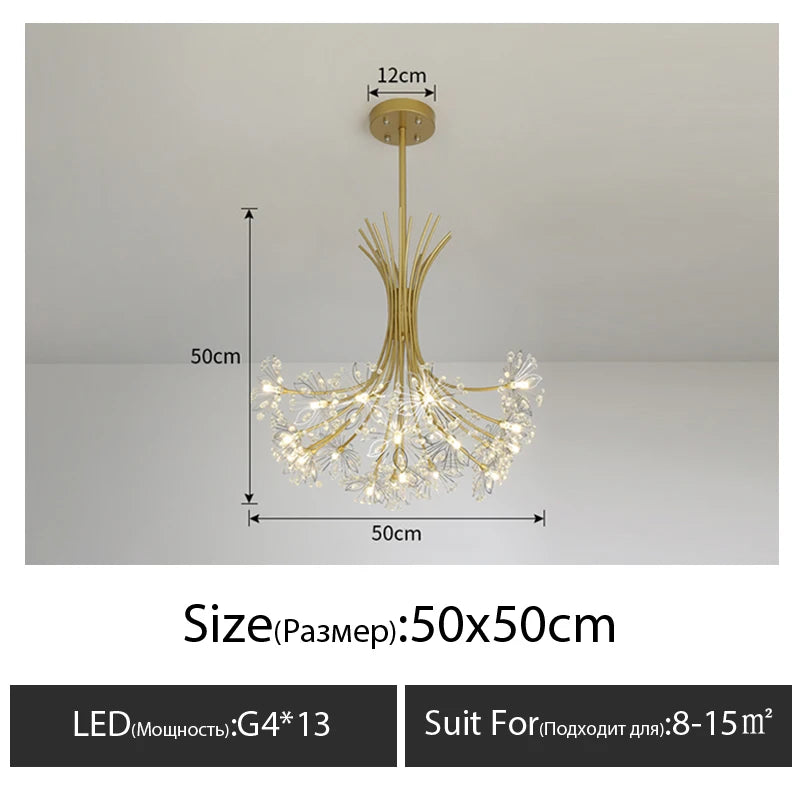 Modern crystal dandelion chandelier lighting chandelier living room dining room household chandelier decoration LED ceiling ligh