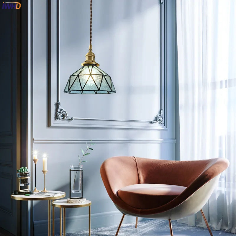 Nordic Style Modern LED Pendant Lamp Beside Bedroom Restaurant Bar Glass Copper Vintage Pendant Lights Fixtures Luminaria