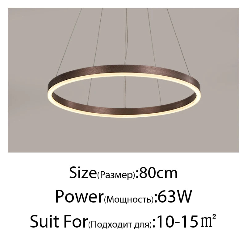 New Luxury Led Chandelier Home Lighting Aluminum Brushed Rings Gold&Coffee Hanging Lamps for Living Room Dining Table Bedroom