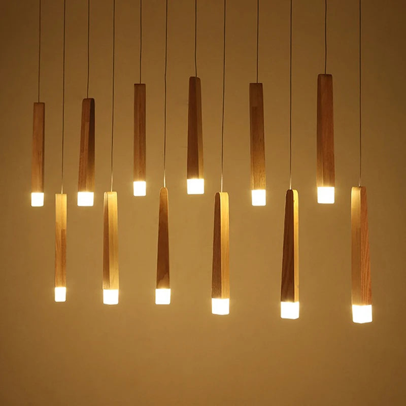 Wood LED Pendant Light 7W hang lamp dining/living room Kitchen Island Shop bar cafe droplight Long Tube nordic pendant lights