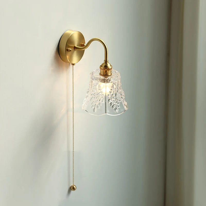 Modern Glass LED Bathroom Mirror Light Pull Chain Switch Bedroom Home Lighting Nordic Copper Wall Lamp Sconce Luminaria