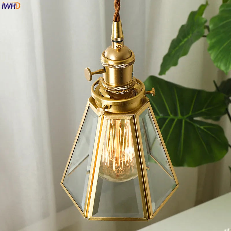 Nordic Style Copper LED Pendant Light Fixtures Glass Lampshade Cafe Restaurant Bedroom Vintage Lamp Hanging Lights Hanglamp