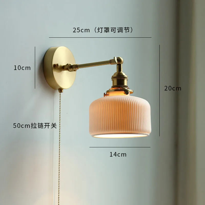 Ceramic Copper Arm Wall Lamp Beside Pull Chain Switch Bedroom Bathroom Stair Japan Style Nordic Modern Wandlamp Applique