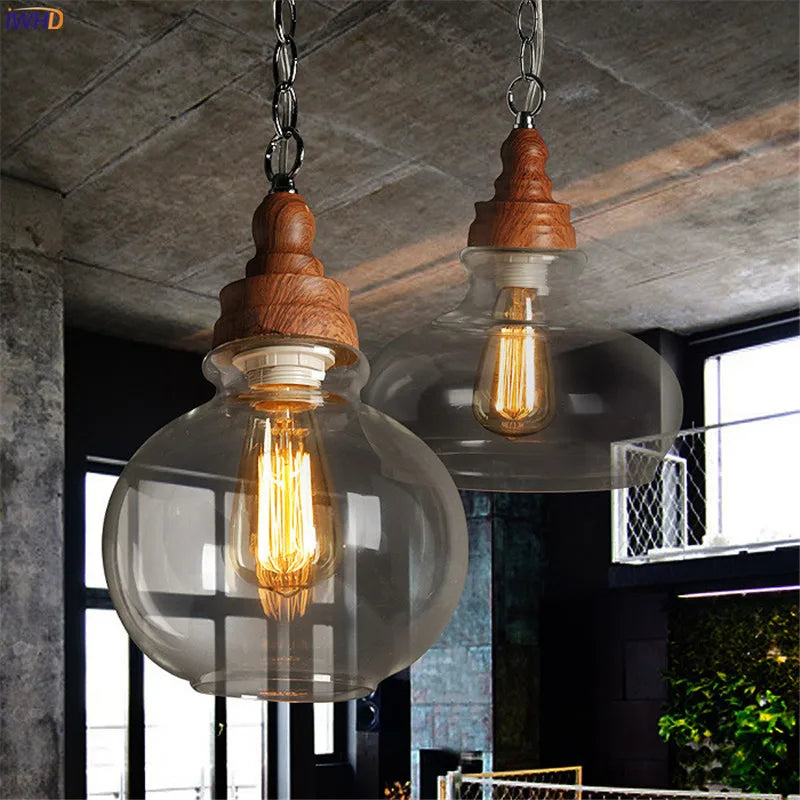 American Country Glass LED Pendant Lights Dinning Living Room Loft Style Industrial Vintage Edison Hanging Lamp