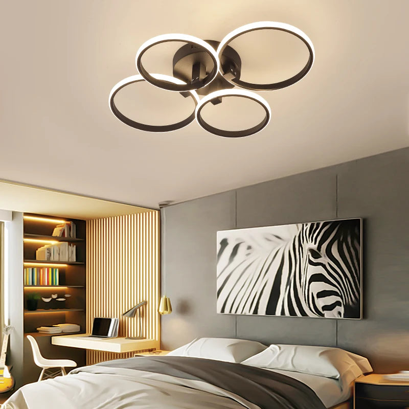 8/6/4 Circle Rings Modern Ceiling Lights led for living Room bedroom study room matte black/white Color Ceiling Lamp Fixture