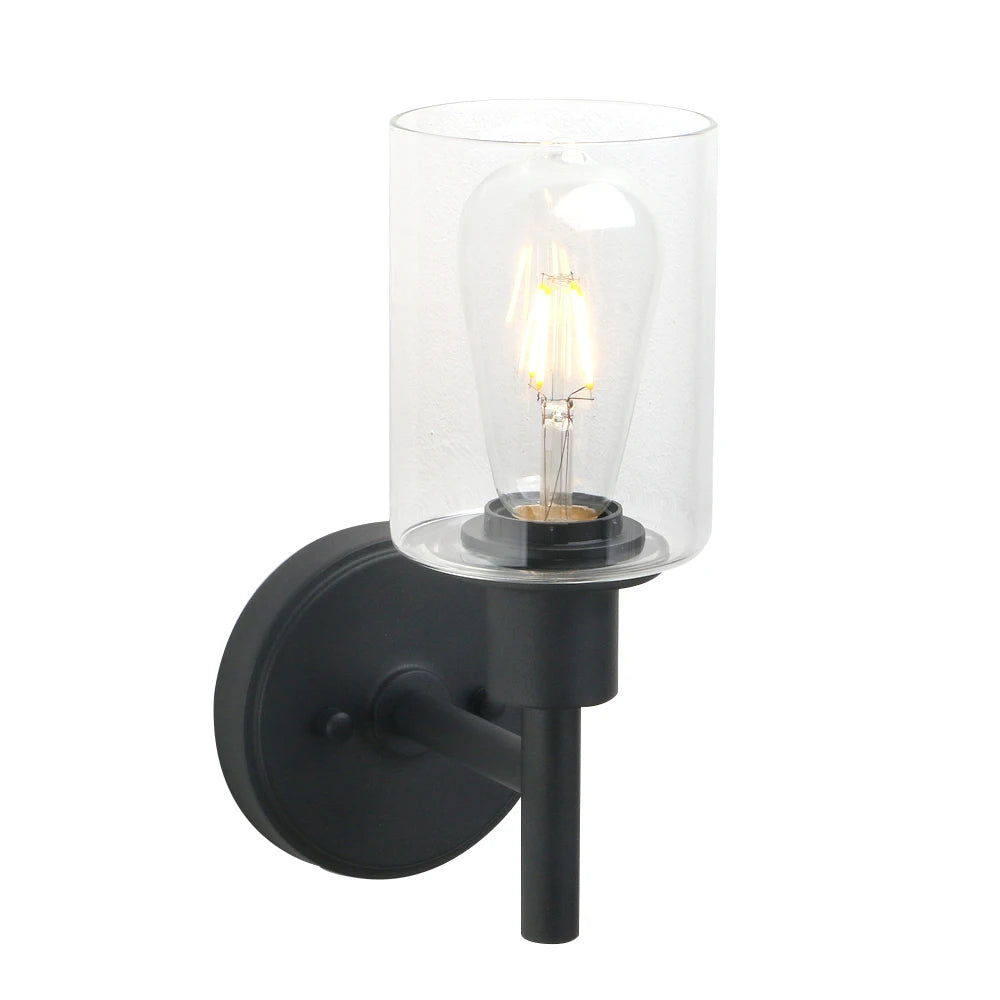 Black Wall Sconce Light 1-Light Matte Black Bathroom Vanity Light Fixture with 3.94 Inches Glass Light Shade