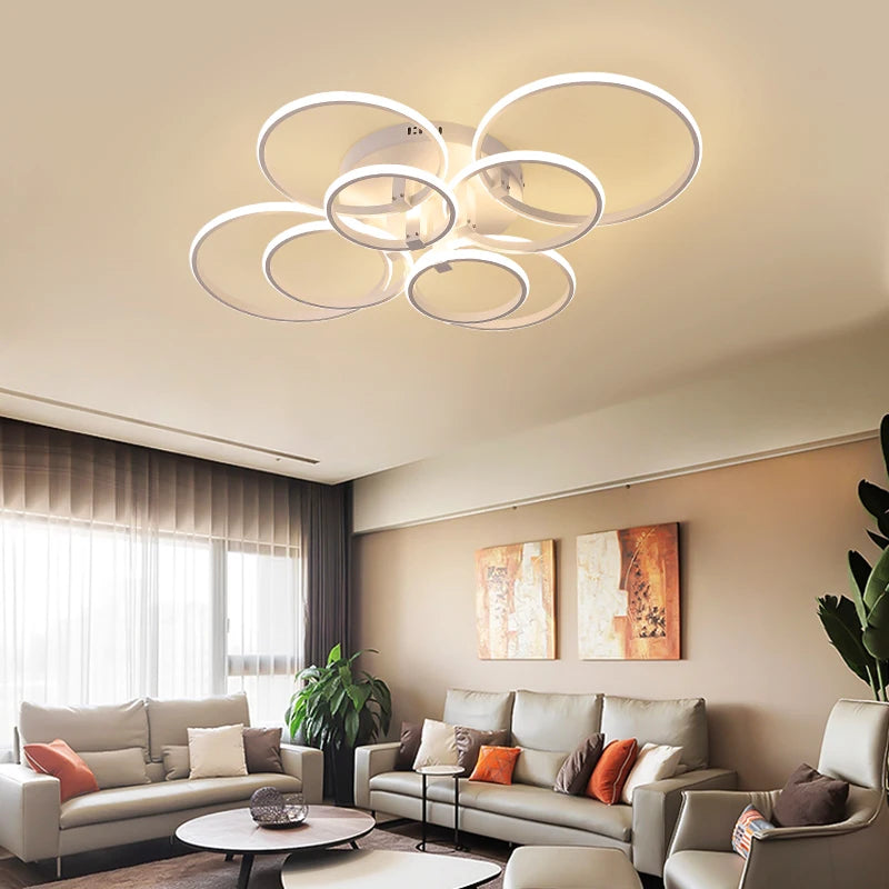 8/6/4 Circle Rings Modern Ceiling Lights led for living Room bedroom study room matte black/white Color Ceiling Lamp Fixture