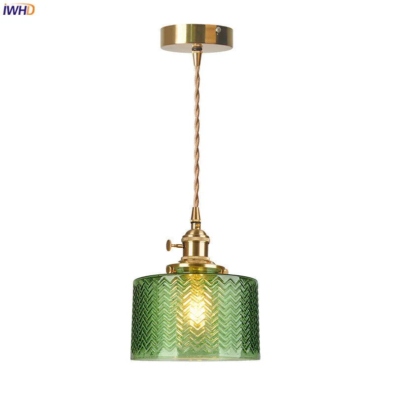 Modern Green Glass Hanging Lamp Copper Knob Switch Dinning Living Room Lights Nordic LED Pendant Light Luminaria Hanglamp