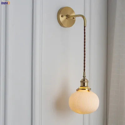 Nordic Ceramic LED Wall Light Bathroom Mirror Bedroom Modern Japanese Style Vintage Wall Lamp Sconce LED Wandlamp Lighting