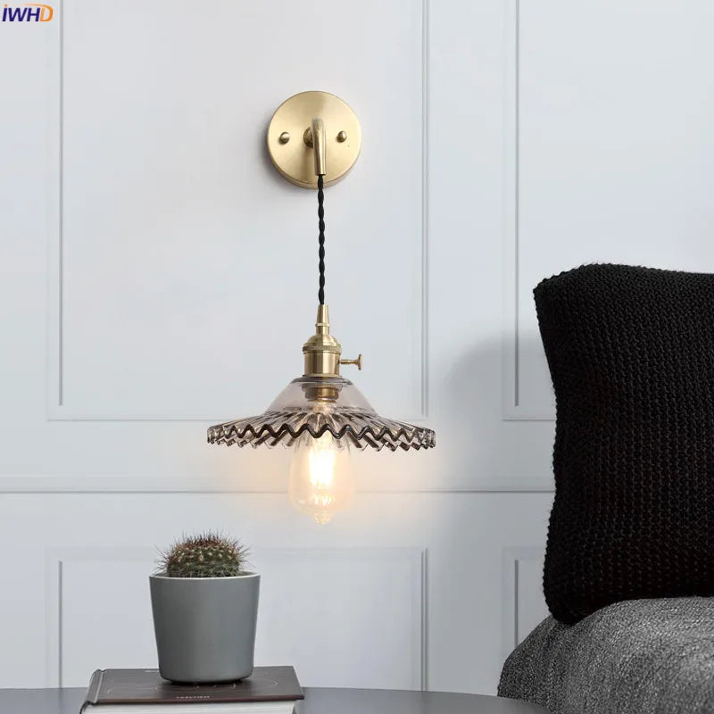 Nordic Copper Glass LED Wall Light Fixtures Switch Bedroom Bathroom Mirror Loft Vintage Wall Lamp Edison Wandlamp Lighting