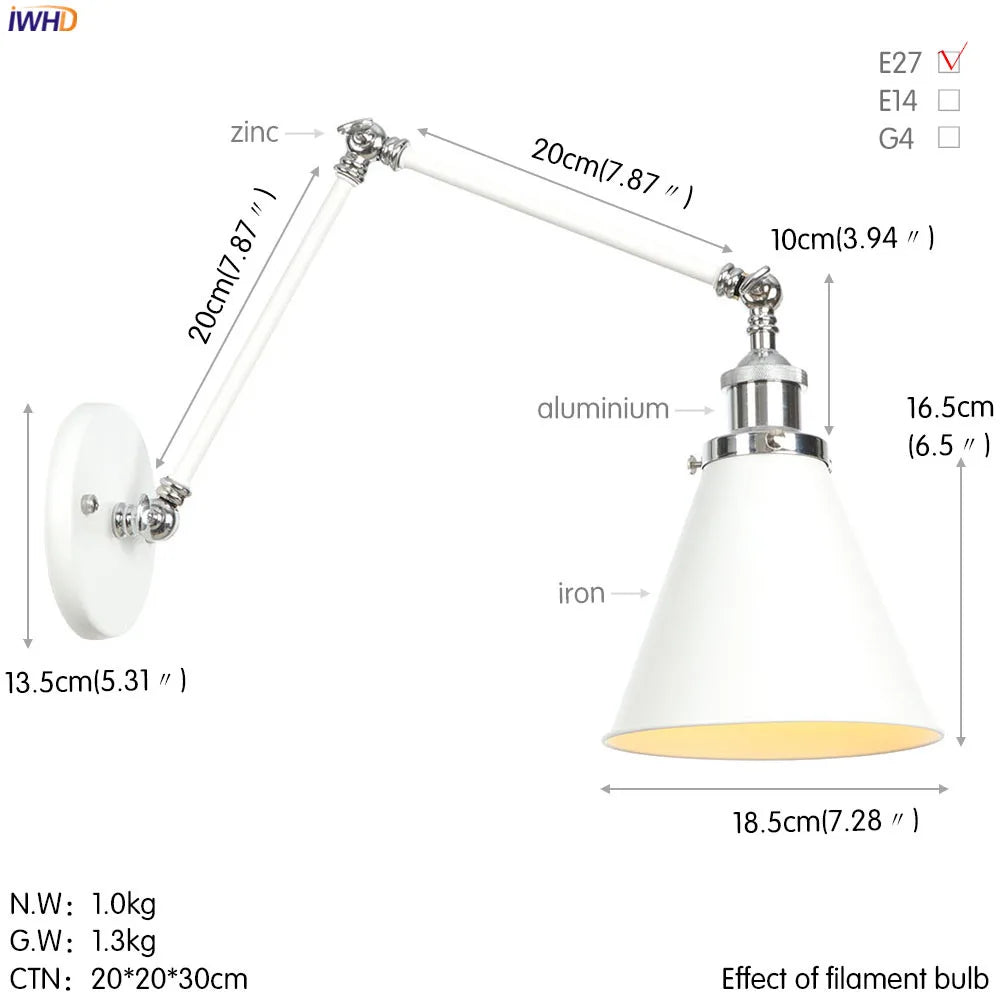 Adjustable Loft Style Retro LED Wall Lights Fixtures Wandlampen Industrial Edison Wall Sconce Applique Murale Luminaire