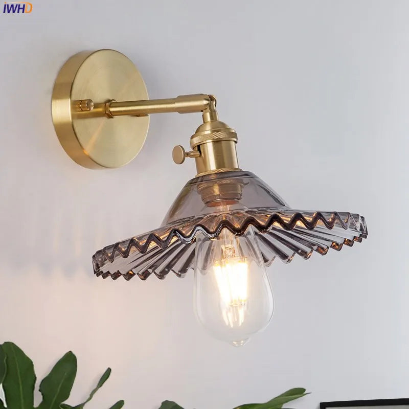 Janpan Copper Glass LED Wall Light Fixtures Bedroom Bathroom Mirror Retro Vintage Wall Lamp Sconce Wandlamp Applique Murale