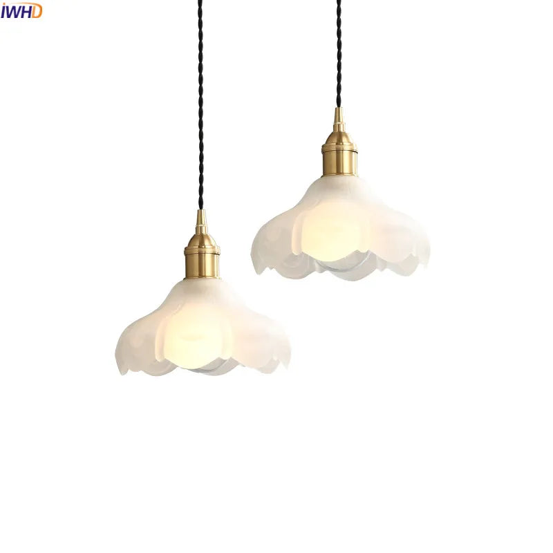 Nordic Copper LED Pendant Light Fixtures Dinning Living Room Hanging Lights White Glass Vintage Pendant Lamps Hanglampen