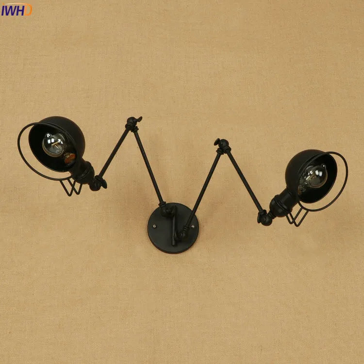 Black Long Swing Arm LED Wall Lamp Vintage 2 Heads Wandlamp Retro Stair Light Loft Industrial Edison Wall Sconce Luminaire