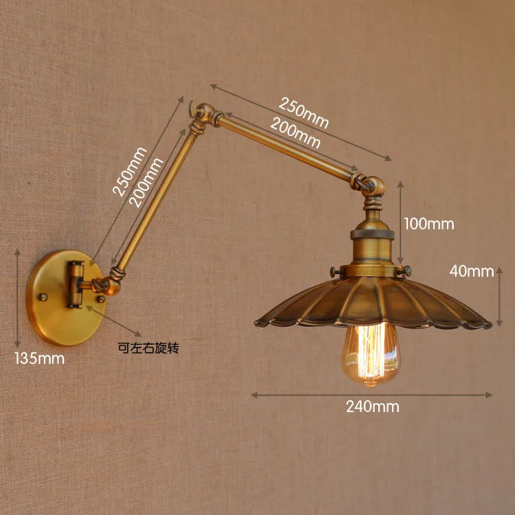 Copper Retro Loft Style Industrial Wall Lights For Home Adjustable Long Swing Arm Wall Lamp Vintage Wall Sconce Arandela