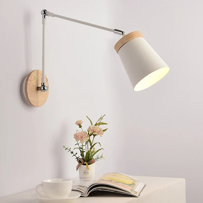 Wooden Nordic Modern LED Wall Light Fixtures Living Room Bathroom Swing Long Arm Wall Lamp Beside Wandlamp Aplique De Pared