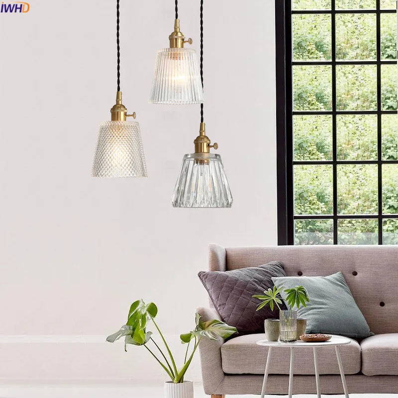 Nordic Copper Glass LED Pendant Light Fixtures Bar Dinning Living Room Lights Japan Retro Vintage Lamp Hanglamp Luminaire