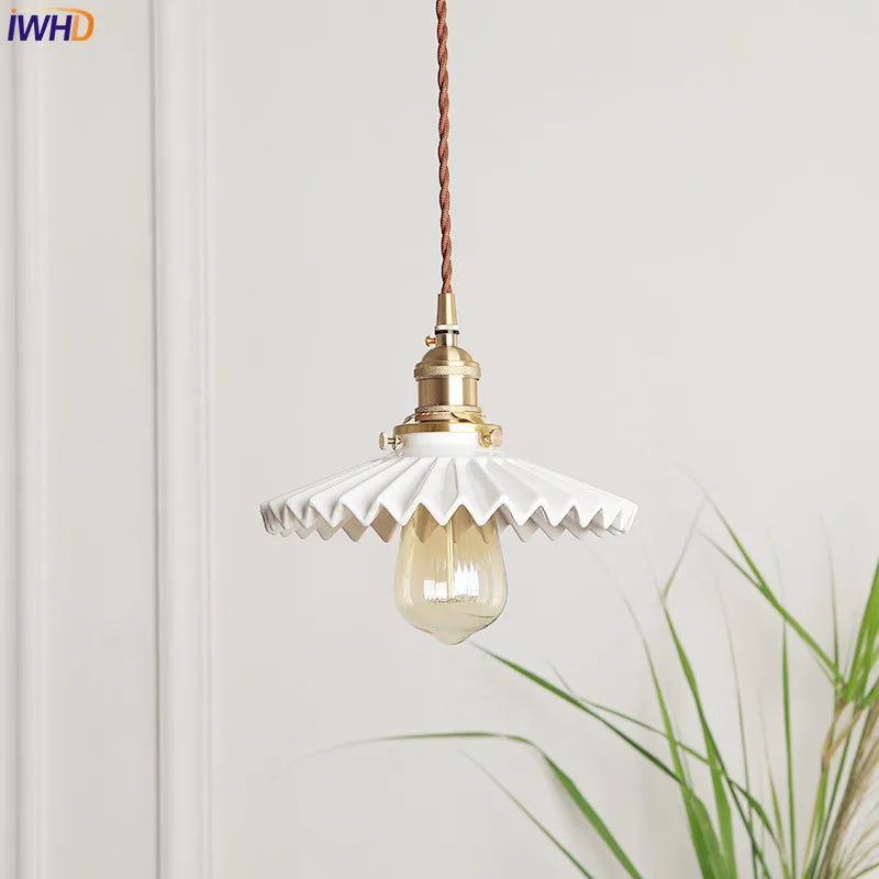 Japanese Nordic Copper Pendant Light Fixtures Dinning Living Room Vintage ceramics Shade Hanging Lights Home Lighting